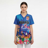 Fiji Bula Scrub Top Tropical Plants with Palm Tree and Iguana Colorful LT03 - Polynesian Pride