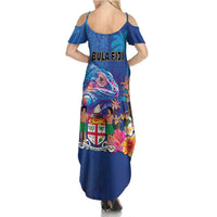 Fiji Bula Summer Maxi Dress Tropical Plants with Palm Tree and Iguana Colorful LT03 - Polynesian Pride