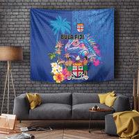 Fiji Bula Tapestry Tropical Plants with Palm Tree and Iguana Colorful LT03 Blue - Polynesian Pride