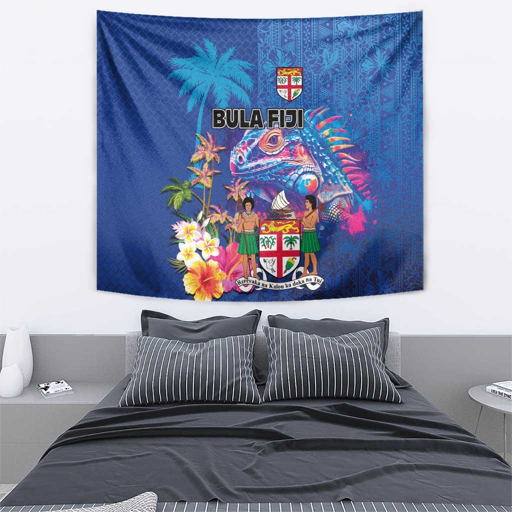 Fiji Bula Tapestry Tropical Plants with Palm Tree and Iguana Colorful LT03 - Polynesian Pride