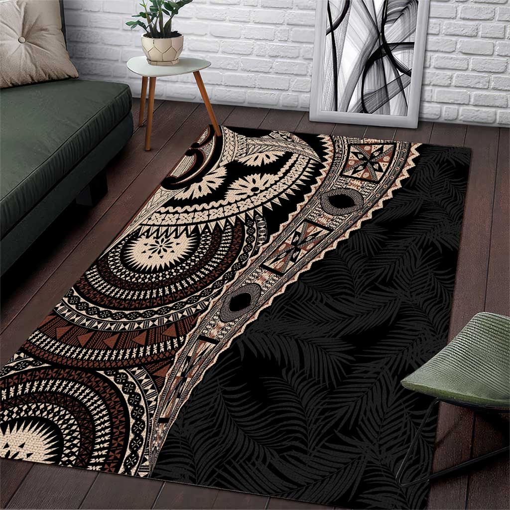 Fiji Traditional Masi Area Rug Tapa Art Palm Leaves Pattern LT03 Brown - Polynesian Pride