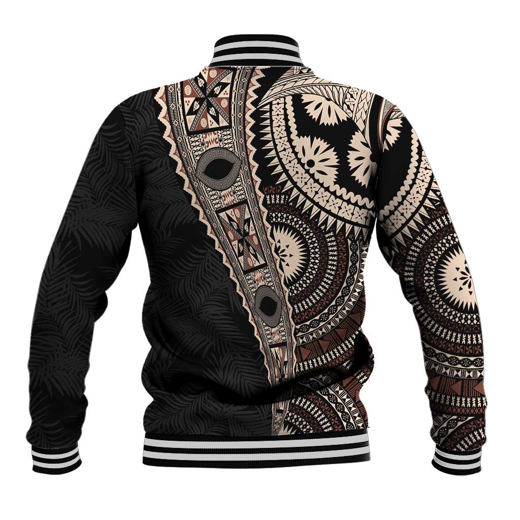 Fiji Traditional Masi Baseball Jacket Tapa Art Palm Leaves Pattern LT03 - Polynesian Pride