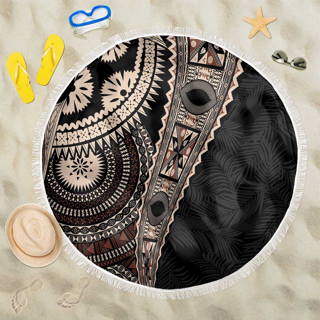 Fiji Traditional Masi Beach Blanket Tapa Art Palm Leaves Pattern LT03 One Size 150cm Brown - Polynesian Pride