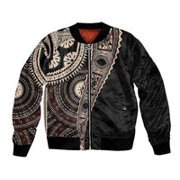 Fiji Traditional Masi Bomber Jacket Tapa Art Palm Leaves Pattern LT03 Unisex Brown - Polynesian Pride