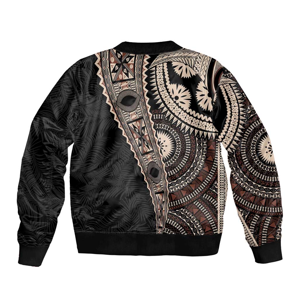 Fiji Traditional Masi Bomber Jacket Tapa Art Palm Leaves Pattern LT03 - Polynesian Pride