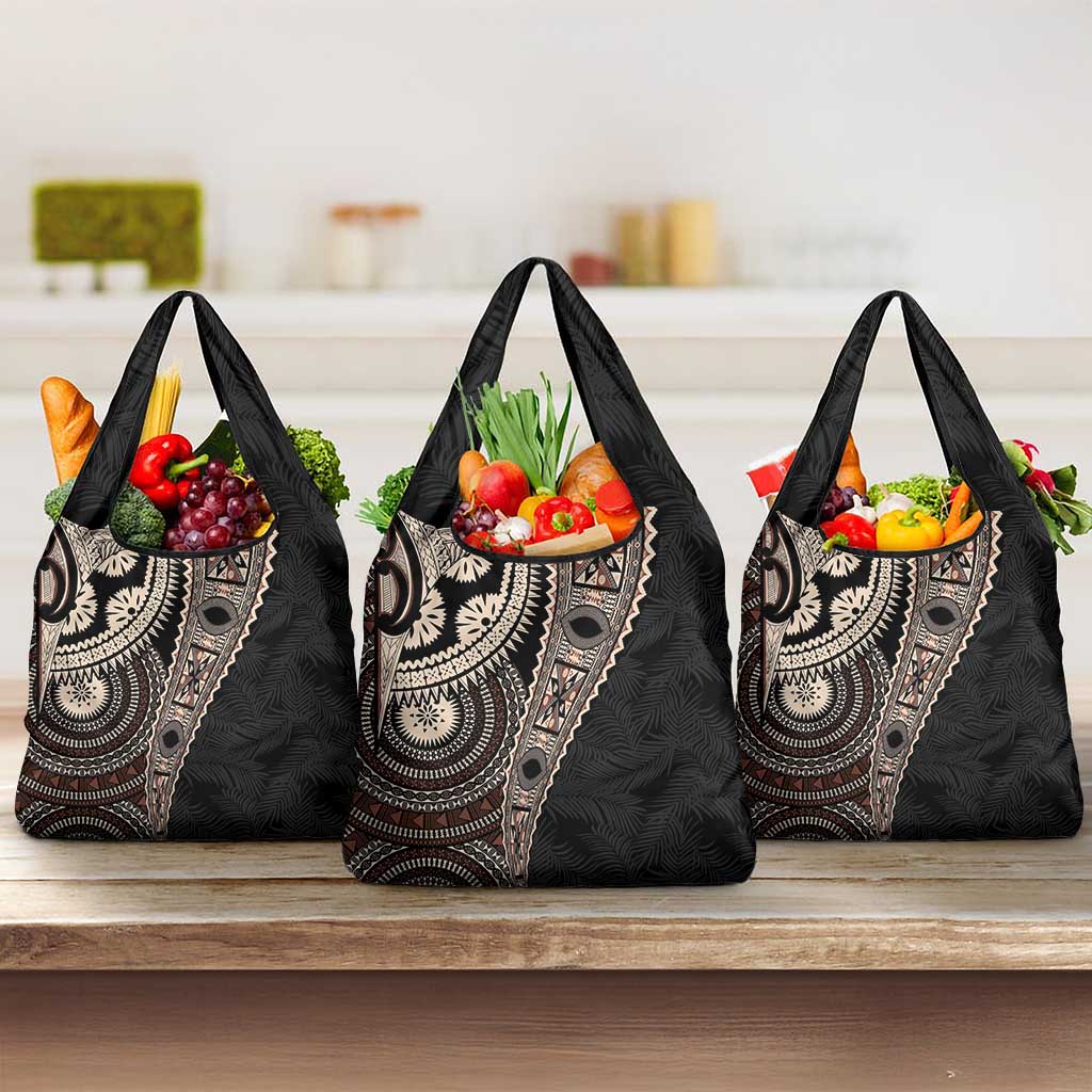 Fiji Traditional Masi Grocery Bag Tapa Art Palm Leaves Pattern LT03 3-pack One Size Brown - Polynesian Pride