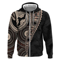 Fiji Traditional Masi Hoodie Tapa Art Palm Leaves Pattern LT03 Zip Hoodie Brown - Polynesian Pride