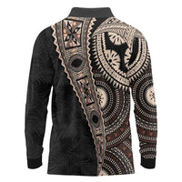 Fiji Traditional Masi Long Sleeve Polo Shirt Tapa Art Palm Leaves Pattern LT03 - Polynesian Pride