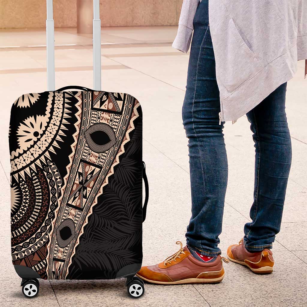 Fiji Traditional Masi Luggage Cover Tapa Art Palm Leaves Pattern LT03 Brown - Polynesian Pride