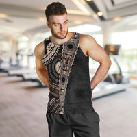 Fiji Traditional Masi Men Tank Top Tapa Art Palm Leaves Pattern LT03 Brown - Polynesian Pride