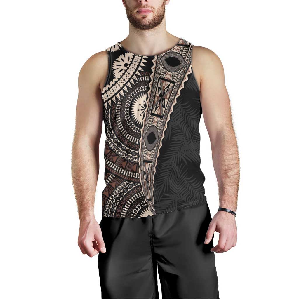 Fiji Traditional Masi Men Tank Top Tapa Art Palm Leaves Pattern LT03 - Polynesian Pride