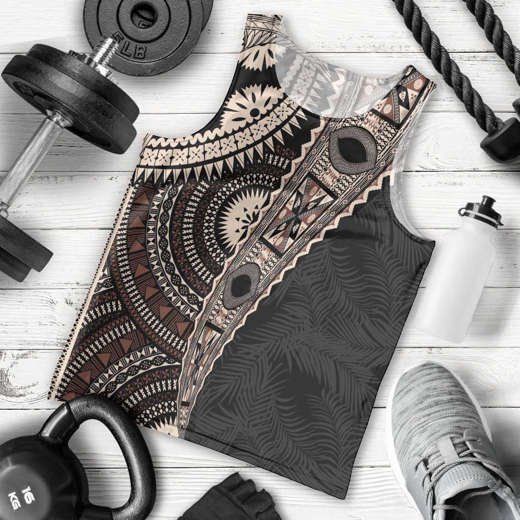 Fiji Traditional Masi Men Tank Top Tapa Art Palm Leaves Pattern LT03 - Polynesian Pride