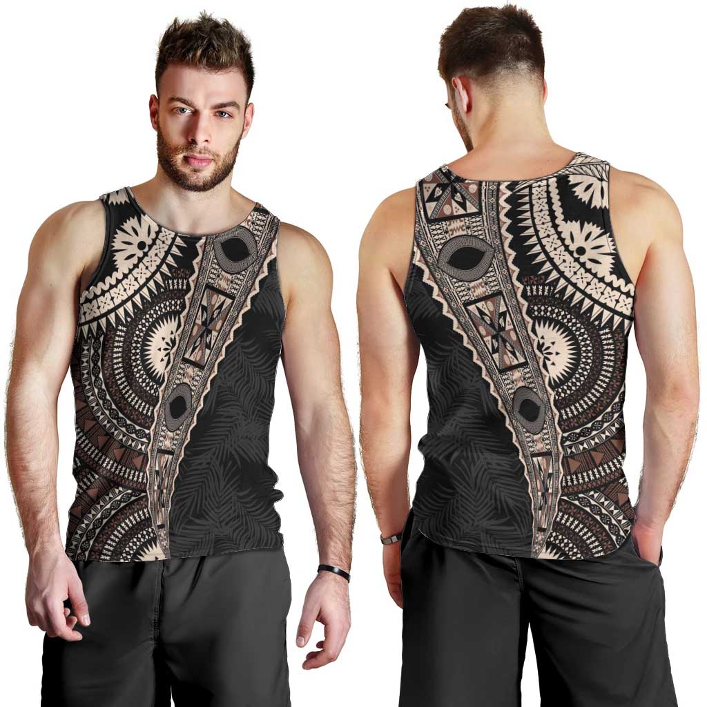 Fiji Traditional Masi Men Tank Top Tapa Art Palm Leaves Pattern LT03 - Polynesian Pride