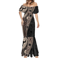Fiji Traditional Masi Mermaid Dress Tapa Art Palm Leaves Pattern LT03 - Polynesian Pride