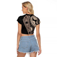 Fiji Traditional Masi Raglan Cropped T Shirt Tapa Art Palm Leaves Pattern LT03 - Polynesian Pride