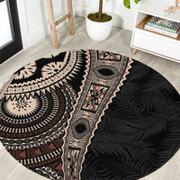Fiji Traditional Masi Round Carpet Tapa Art Palm Leaves Pattern LT03 Brown - Polynesian Pride