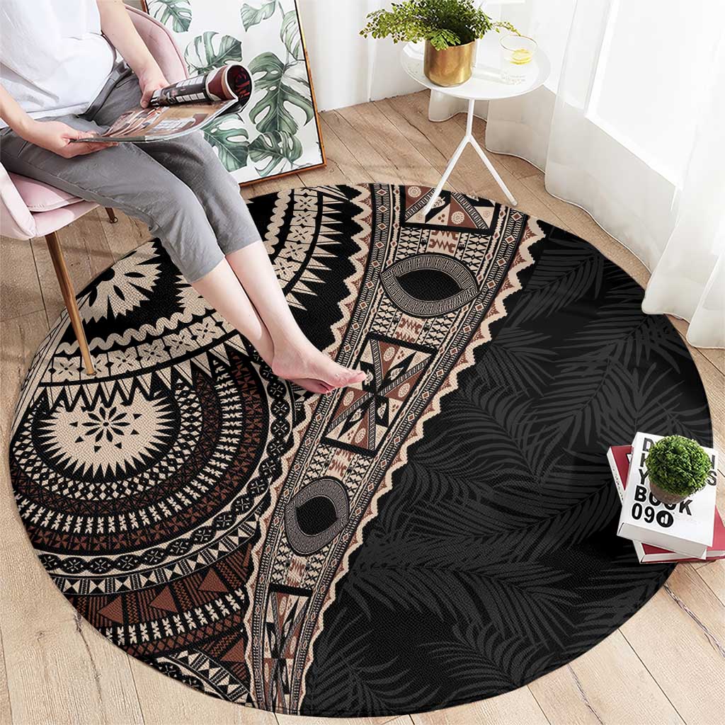 Fiji Traditional Masi Round Carpet Tapa Art Palm Leaves Pattern LT03 - Polynesian Pride
