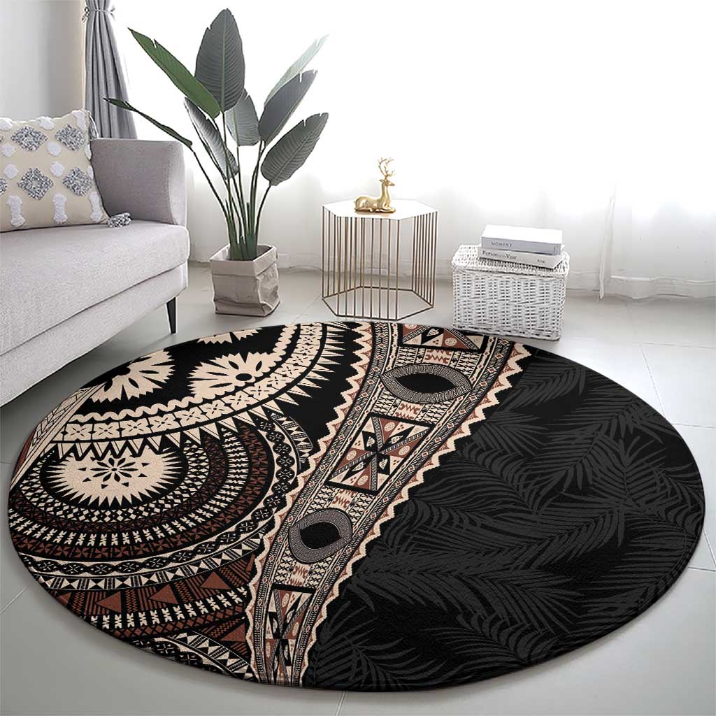 Fiji Traditional Masi Round Carpet Tapa Art Palm Leaves Pattern LT03 - Polynesian Pride