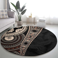 Fiji Traditional Masi Round Carpet Tapa Art Palm Leaves Pattern LT03 - Polynesian Pride