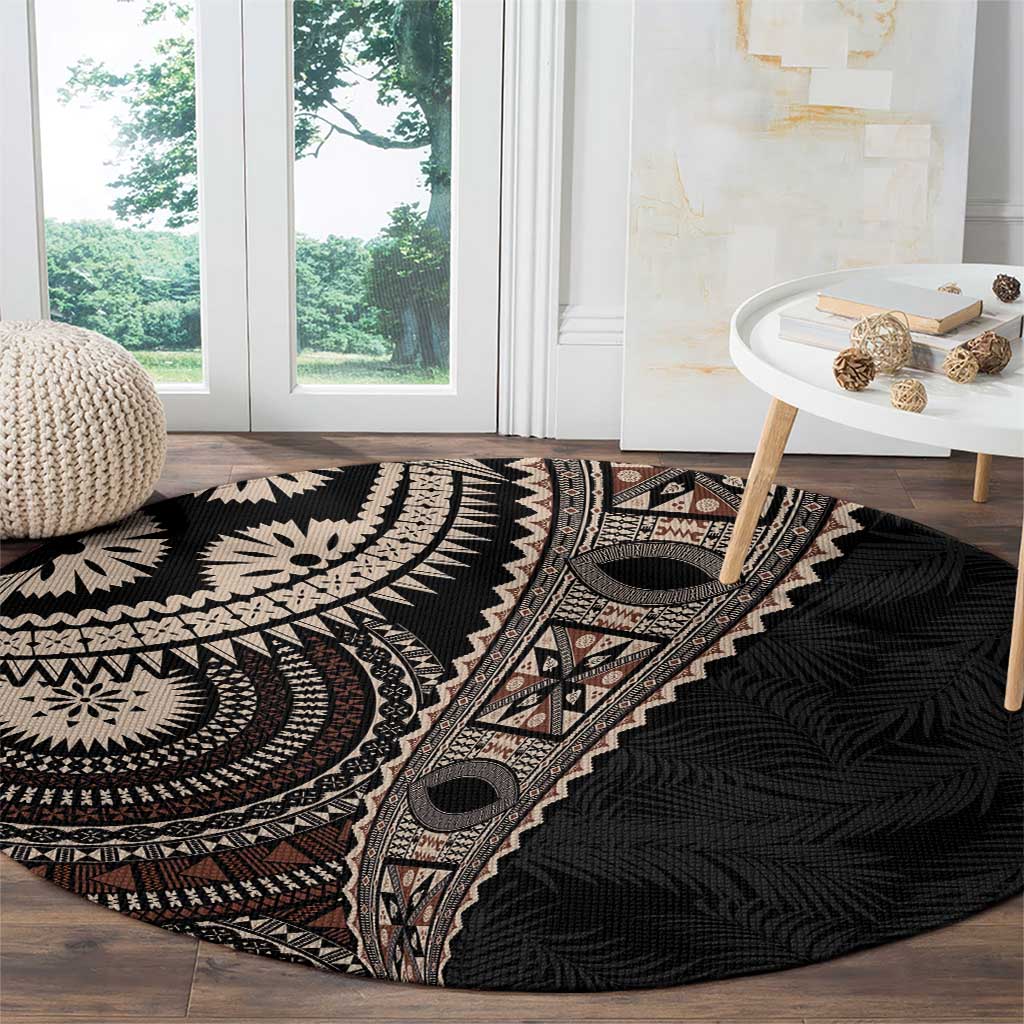 Fiji Traditional Masi Round Carpet Tapa Art Palm Leaves Pattern LT03 - Polynesian Pride