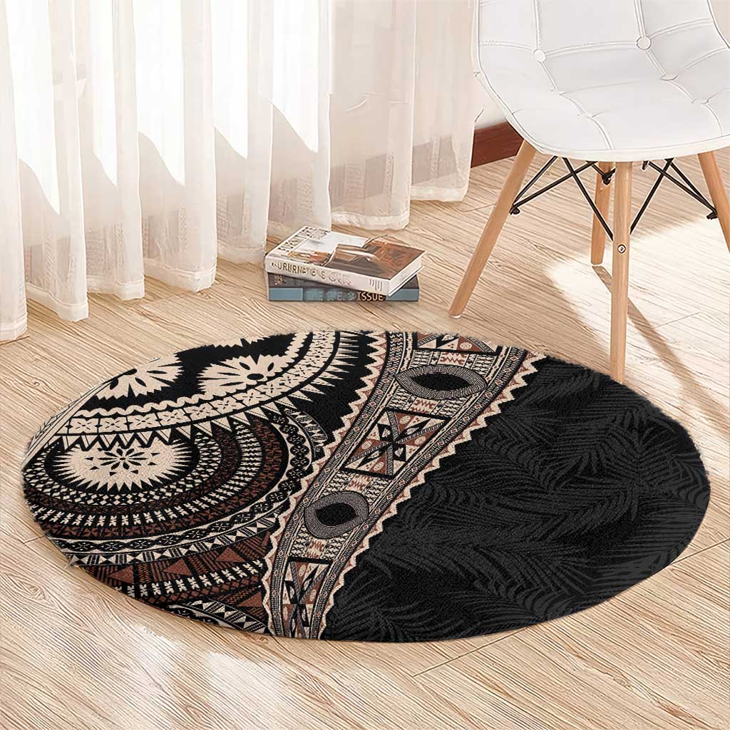 Fiji Traditional Masi Round Carpet Tapa Art Palm Leaves Pattern LT03 - Polynesian Pride