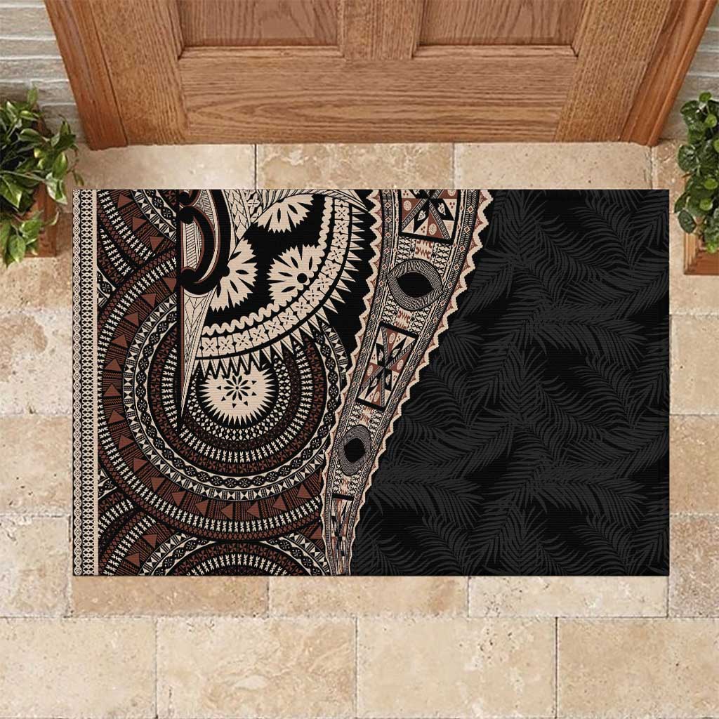 Fiji Traditional Masi Rubber Doormat Tapa Art Palm Leaves Pattern LT03 Brown - Polynesian Pride