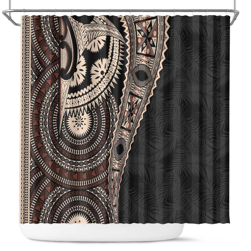 Fiji Traditional Masi Shower Curtain Tapa Art Palm Leaves Pattern LT03 Brown - Polynesian Pride