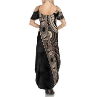 Fiji Traditional Masi Summer Maxi Dress Tapa Art Palm Leaves Pattern LT03 - Polynesian Pride