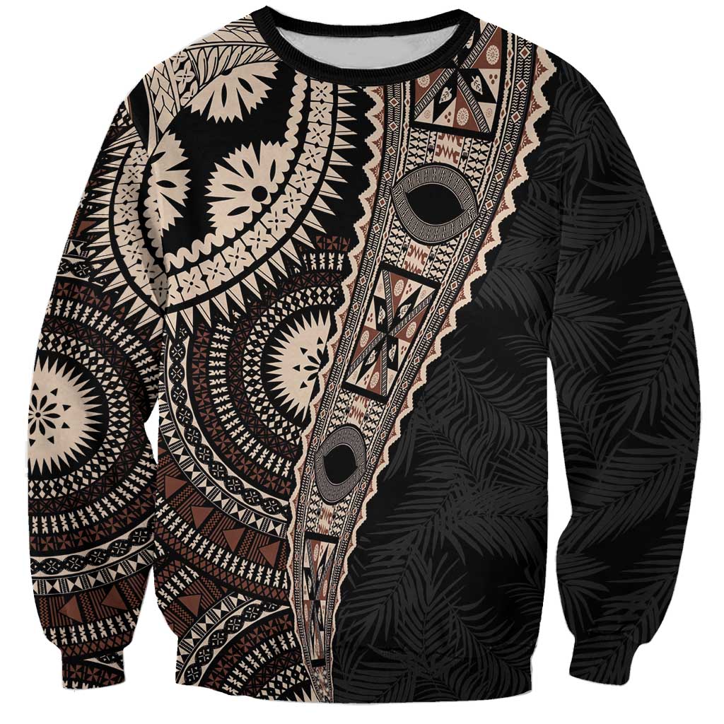 Fiji Traditional Masi Sweatshirt Tapa Art Palm Leaves Pattern LT03 Unisex Brown - Polynesian Pride
