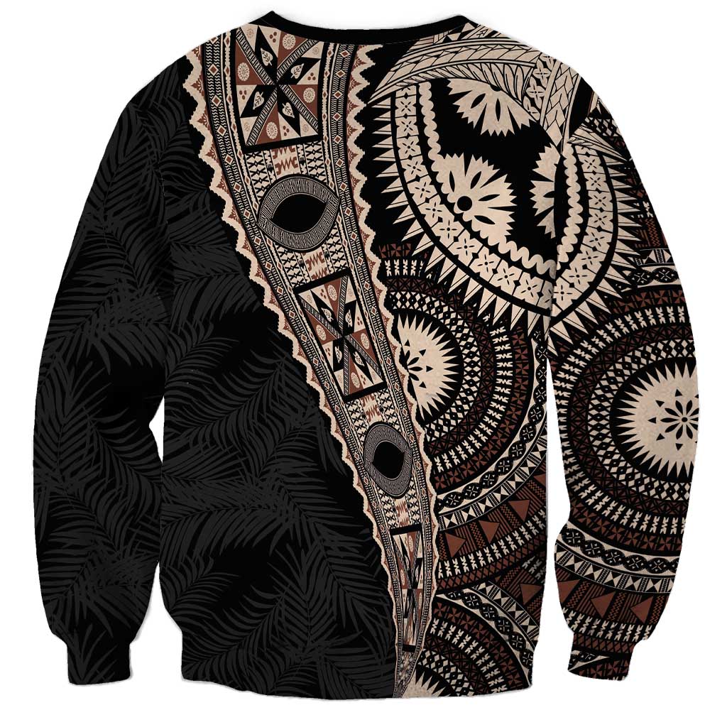 Fiji Traditional Masi Sweatshirt Tapa Art Palm Leaves Pattern LT03 - Polynesian Pride