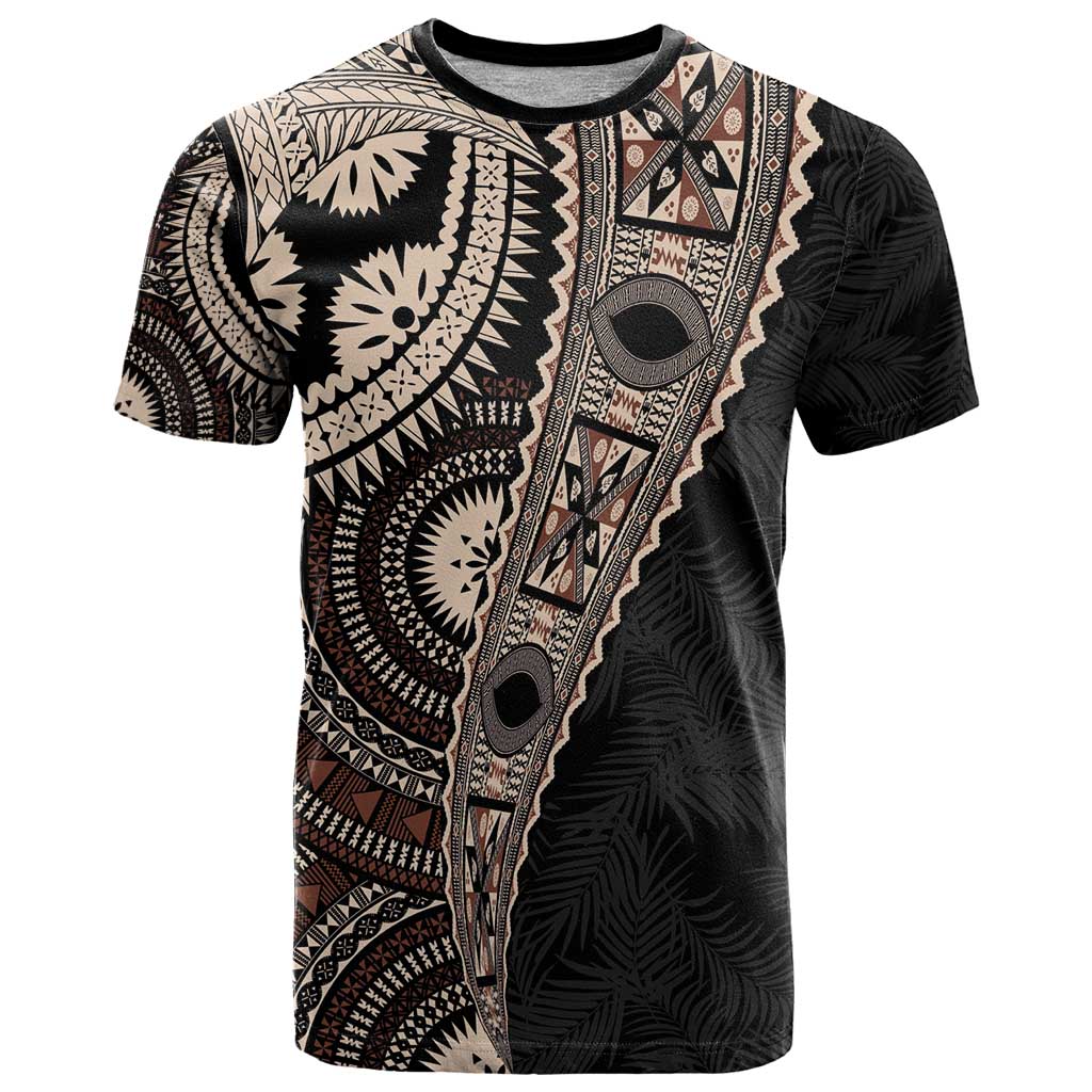 Fiji Traditional Masi T Shirt Tapa Art Palm Leaves Pattern LT03 Brown - Polynesian Pride