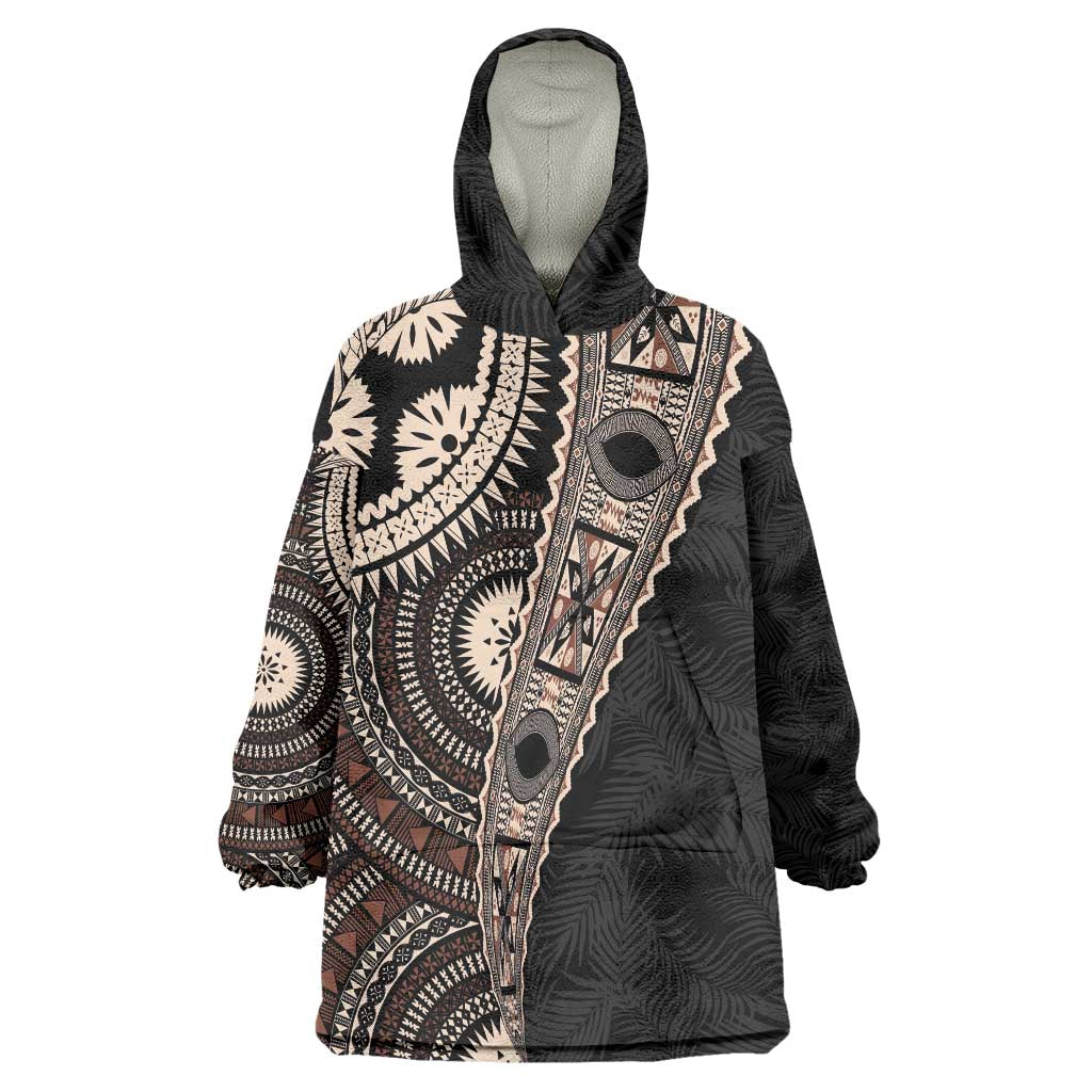 Fiji Traditional Masi Wearable Blanket Hoodie Tapa Art Palm Leaves Pattern LT03 One Size Brown - Polynesian Pride