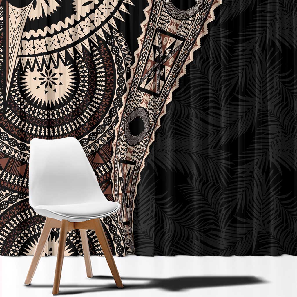 Fiji Traditional Masi Window Curtain Tapa Art Palm Leaves Pattern LT03 - Polynesian Pride