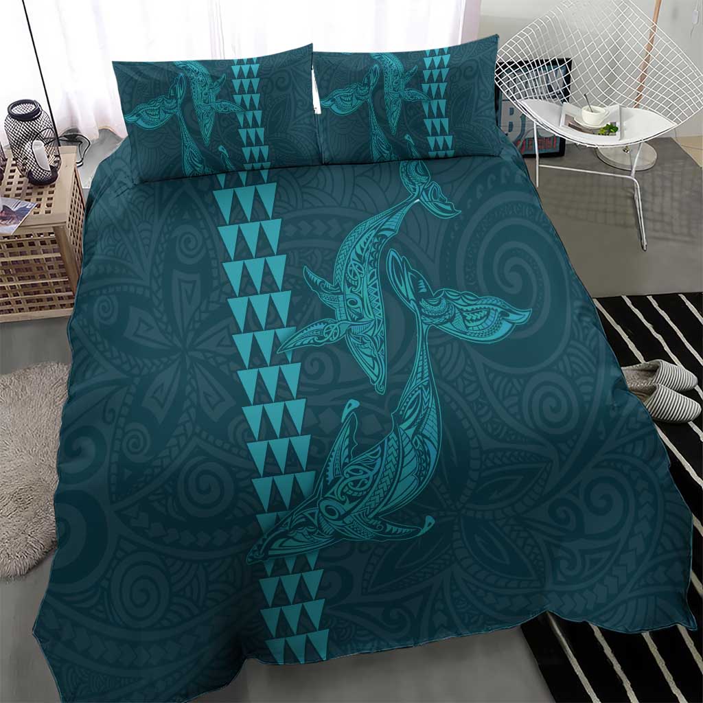 Aloha Hawaii Whale Kakau and Polynesian Tattoo Bedding Set Turquoise Color LT03 - Polynesian Pride