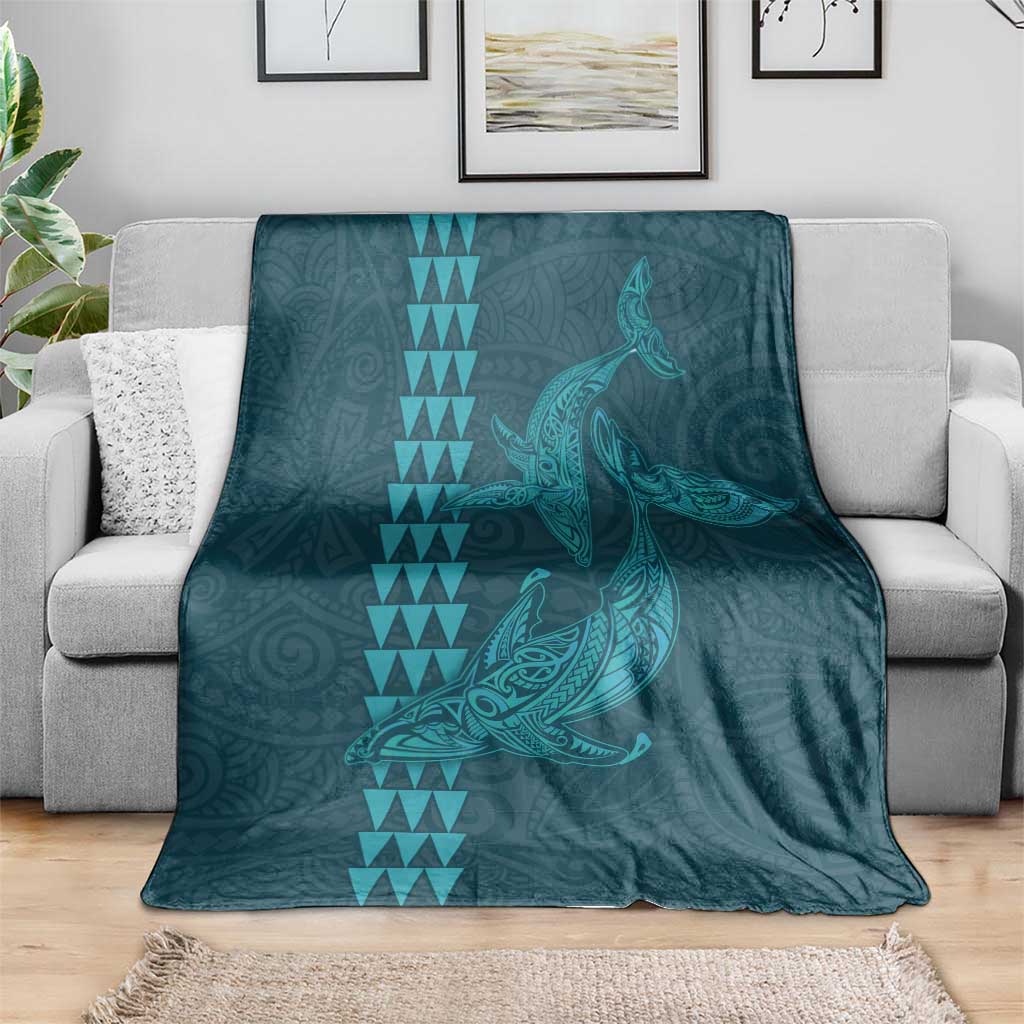 Aloha Hawaii Whale Kakau and Polynesian Tattoo Blanket Turquoise Color LT03 - Polynesian Pride