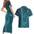 Aloha Hawaii Whale Kakau and Polynesian Tattoo Couples Matching Short Sleeve Bodycon Dress and Hawaiian Shirt Turquoise Color