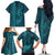 Aloha Hawaii Whale Kakau and Polynesian Tattoo Family Matching Off The Shoulder Long Sleeve Dress and Hawaiian Shirt Turquoise Color