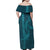 Aloha Hawaii Whale Kakau and Polynesian Tattoo Family Matching Off Shoulder Maxi Dress and Hawaiian Shirt Turquoise Color