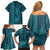 Aloha Hawaii Whale Kakau and Polynesian Tattoo Family Matching Off Shoulder Short Dress and Hawaiian Shirt Turquoise Color