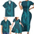 Aloha Hawaii Whale Kakau and Polynesian Tattoo Family Matching Short Sleeve Bodycon Dress and Hawaiian Shirt Turquoise Color