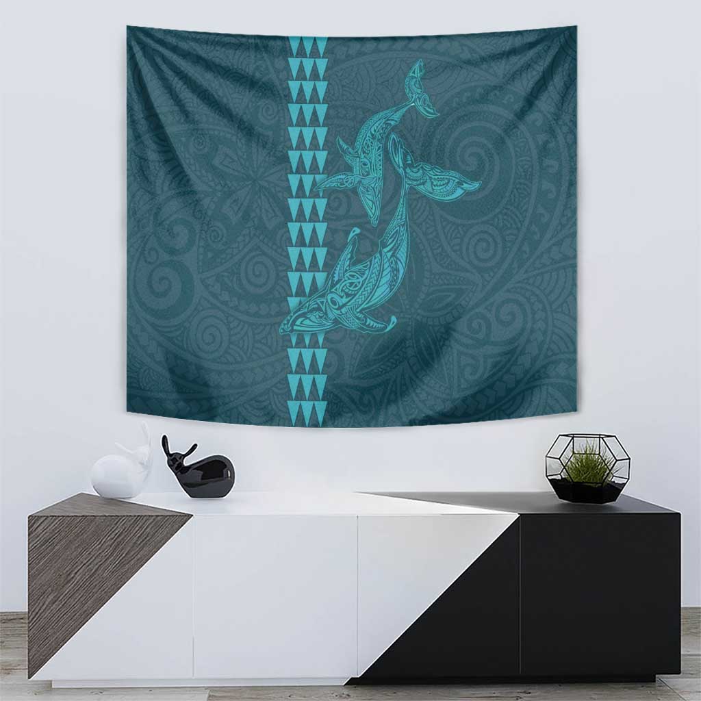 Aloha Hawaii Whale Kakau and Polynesian Tattoo Tapestry Turquoise Color LT03 - Polynesian Pride