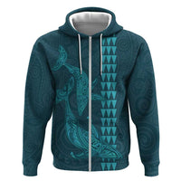 Aloha Hawaii Whale Kakau and Polynesian Tattoo Zip Hoodie Turquoise Color LT03 Zip Hoodie Turquoise - Polynesian Pride