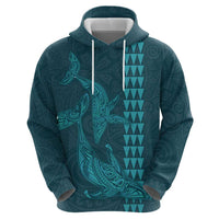 Aloha Hawaii Whale Kakau and Polynesian Tattoo Zip Hoodie Turquoise Color LT03 - Polynesian Pride