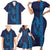 Aloha Hawaii Whale Kakau and Polynesian Tattoo Family Matching Short Sleeve Bodycon Dress and Hawaiian Shirt Dark Navy Color