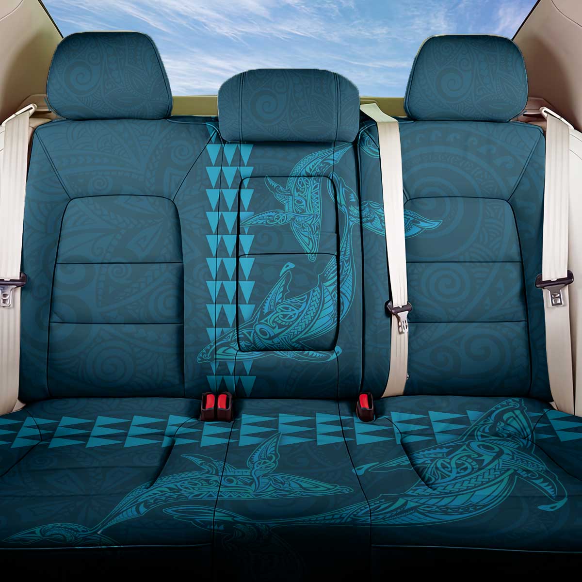 Aloha Hawaii Whale Kakau and Polynesian Tattoo Back Car Seat Cover Light Blue Color LT03 One Size Light Blue - Polynesian Pride