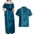 Aloha Hawaii Whale Kakau and Polynesian Tattoo Couples Matching Off Shoulder Maxi Dress and Hawaiian Shirt Light Blue Color