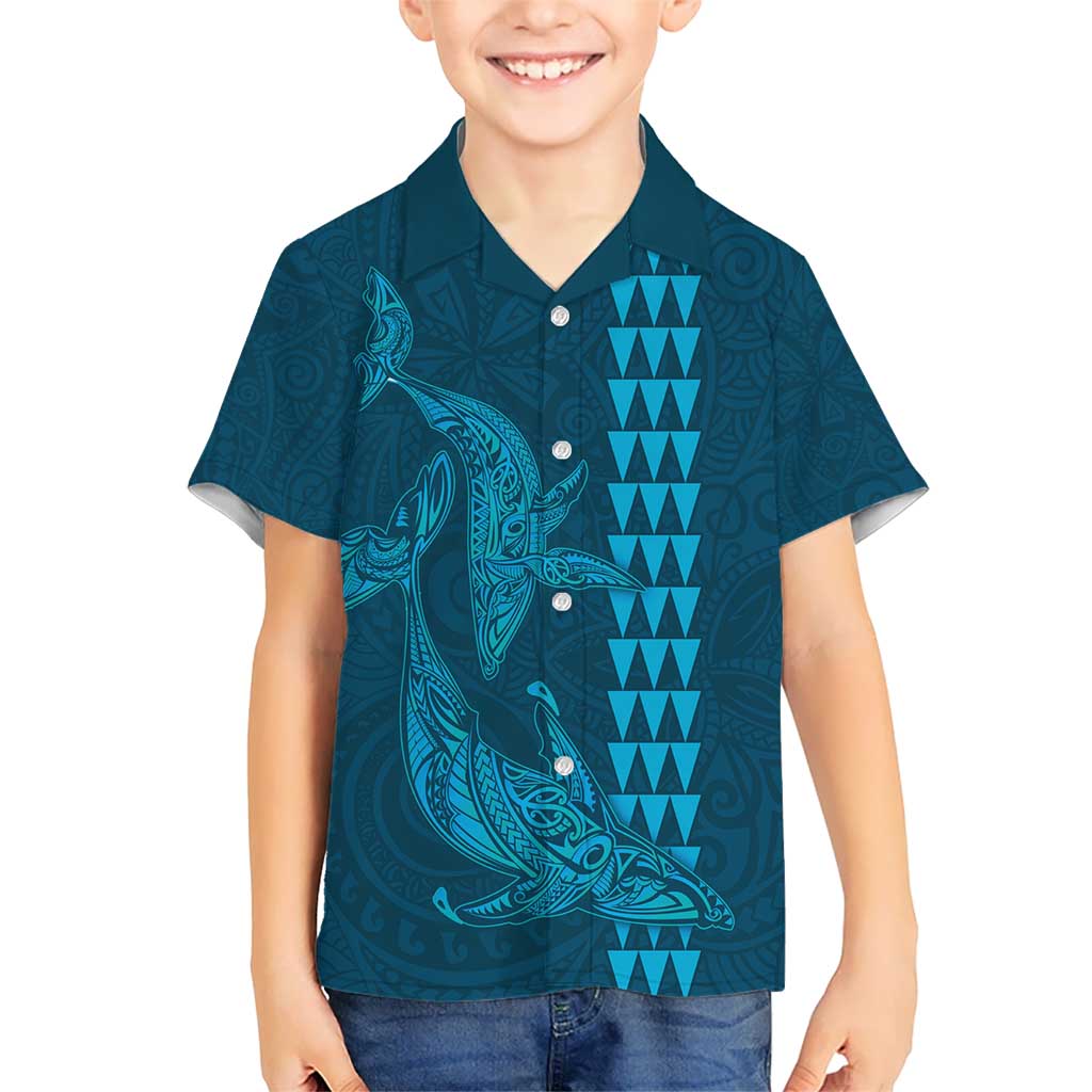 Aloha Hawaii Whale Kakau and Polynesian Tattoo Kid Hawaiian Shirt Light Blue Color LT03 Kid Light Blue - Polynesian Pride