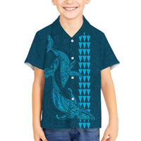 Aloha Hawaii Whale Kakau and Polynesian Tattoo Kid Hawaiian Shirt Light Blue Color LT03 Kid Light Blue - Polynesian Pride