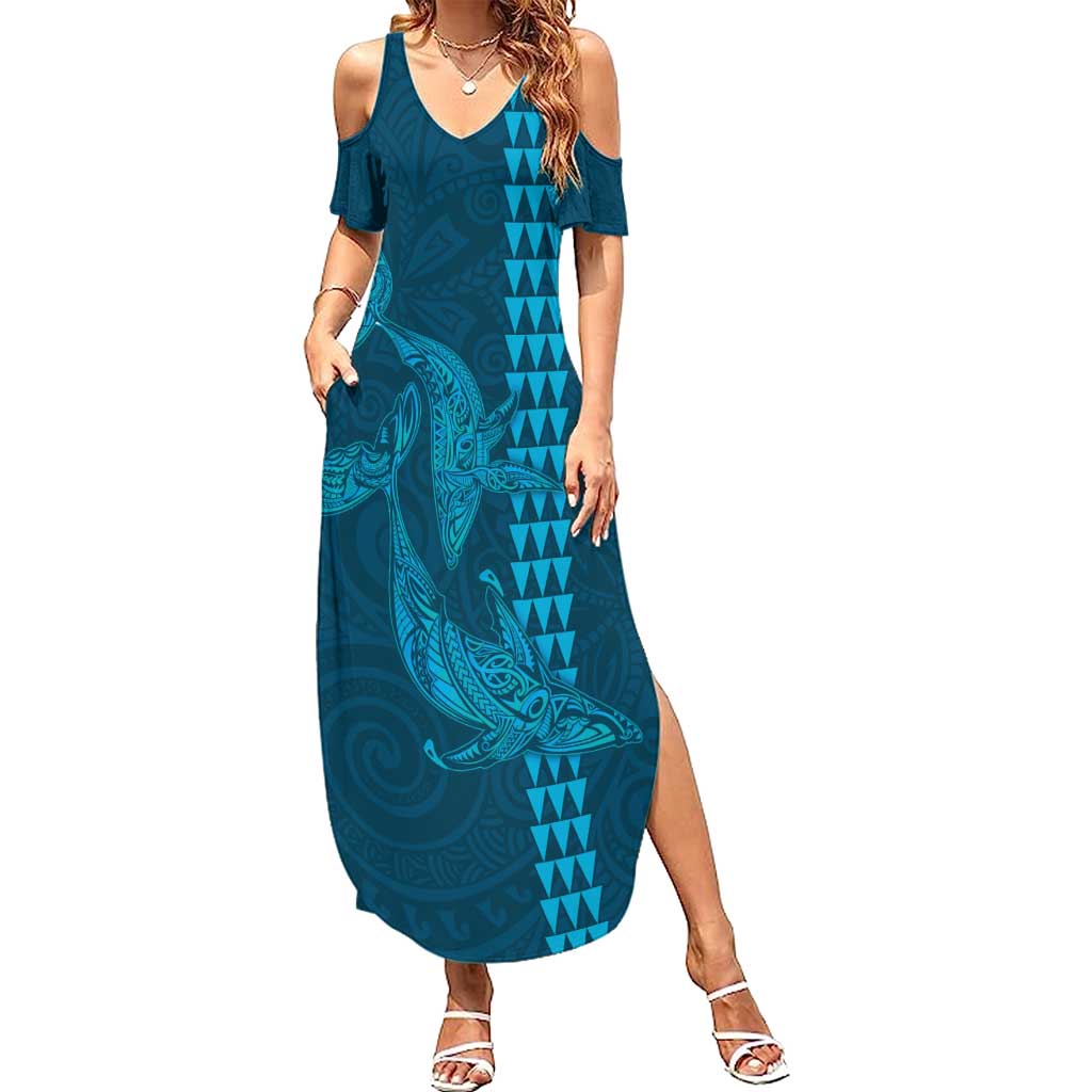 Aloha Hawaii Whale Kakau and Polynesian Tattoo Summer Maxi Dress Light Blue Color LT03 Women Light Blue - Polynesian Pride