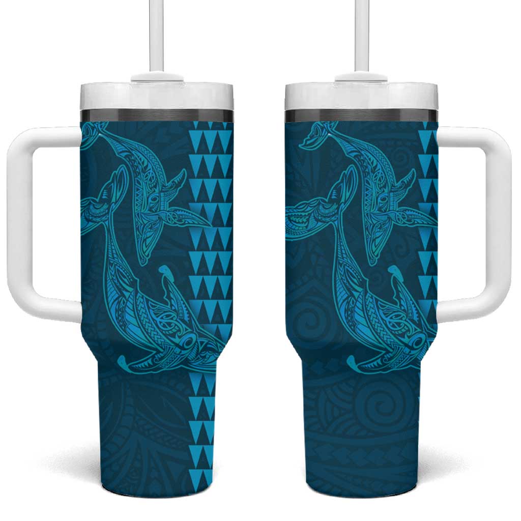 Aloha Hawaii Whale Kakau and Polynesian Tattoo Tumbler With Handle Light Blue Color LT03 One Size: 40 oz Light Blue - Polynesian Pride